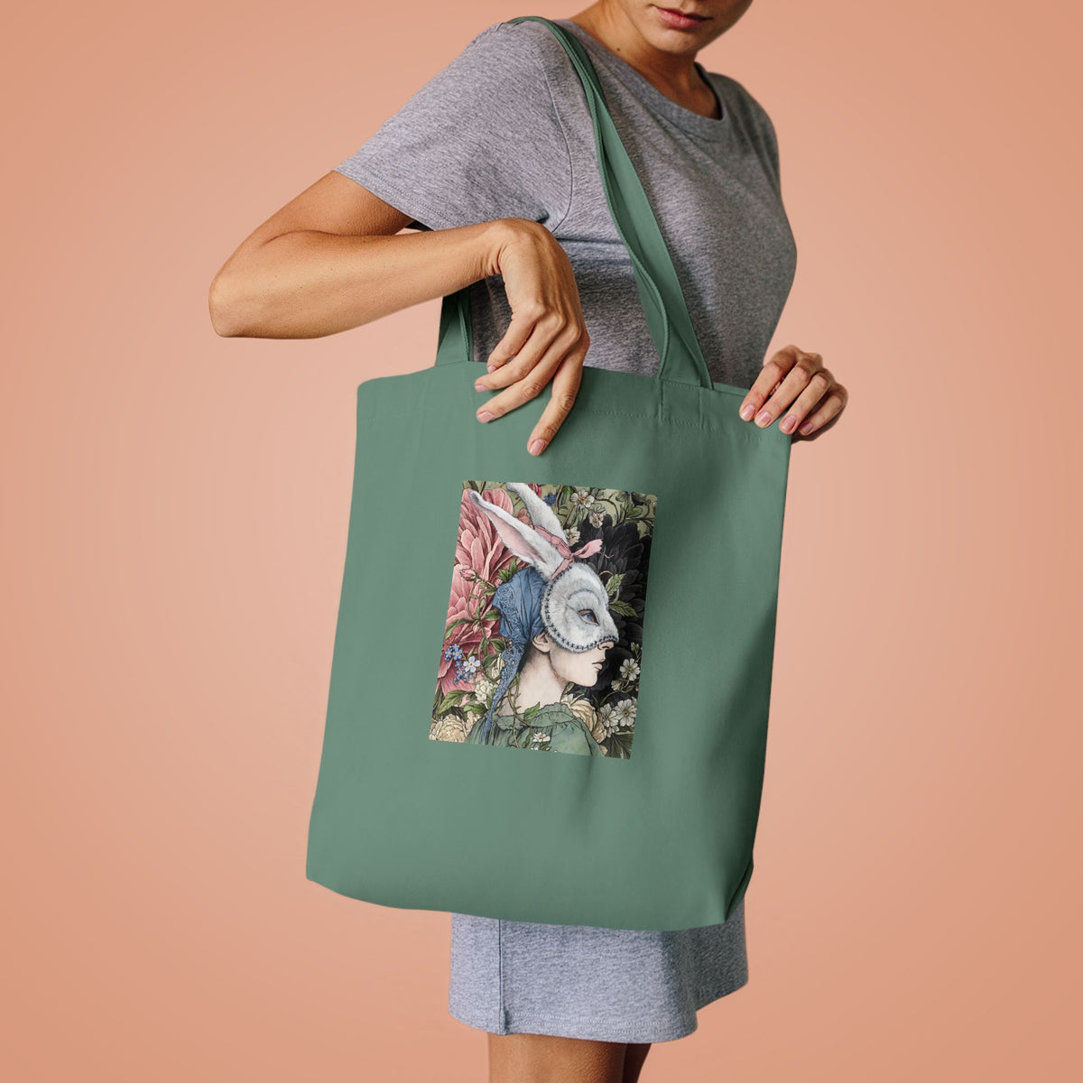 Victorian Masquerade Rabbit Mask Tote Bag — Vintage Victorian Hare Portrait Cotton Tote