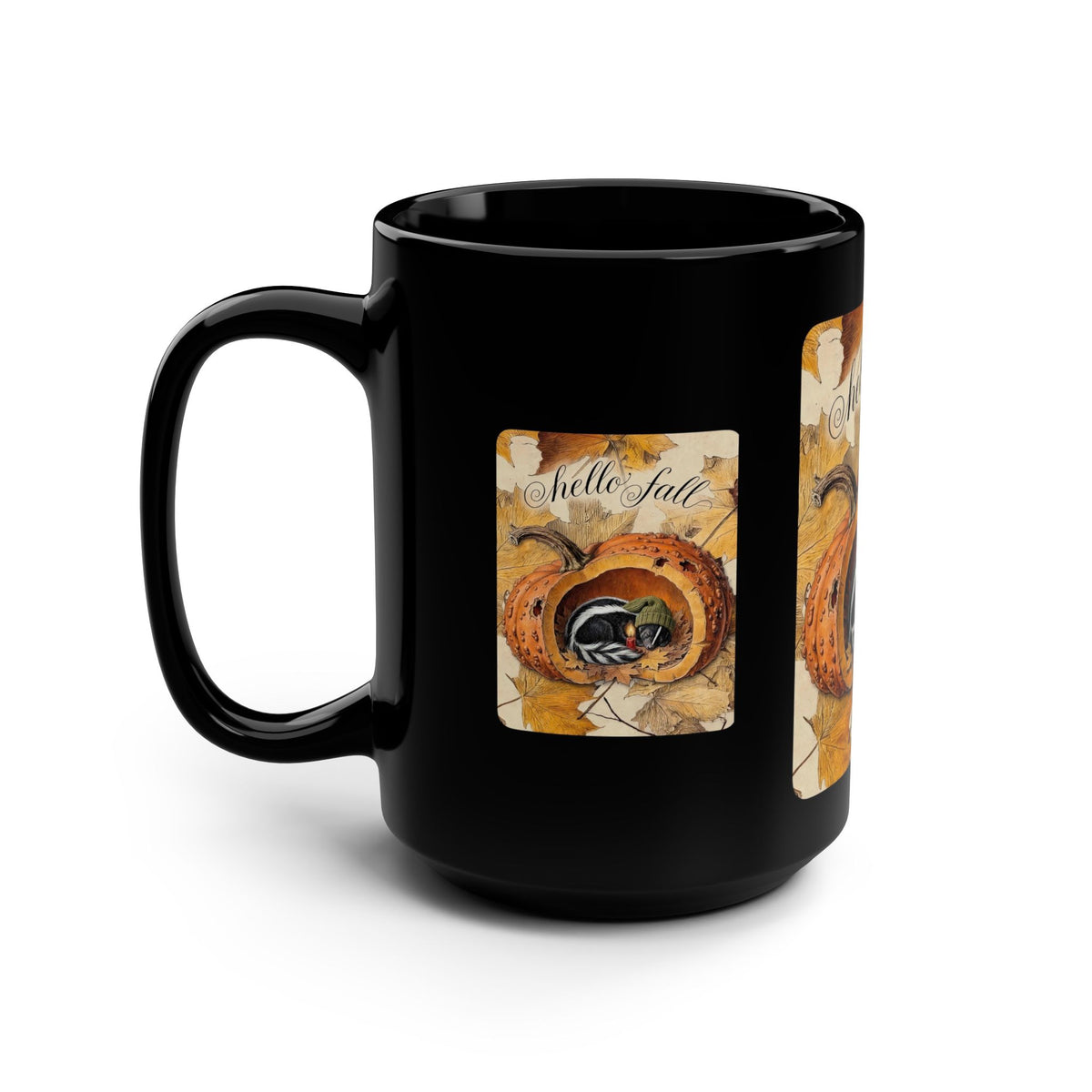 HELLO FALL Black Mug, 15oz