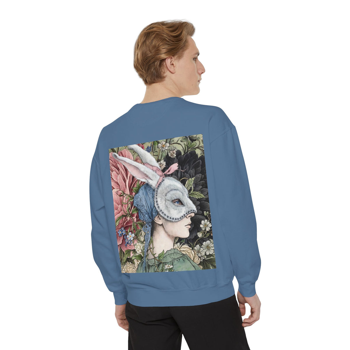 Masquerade Portrait Sweatshirt | Vintage Floral Back Print