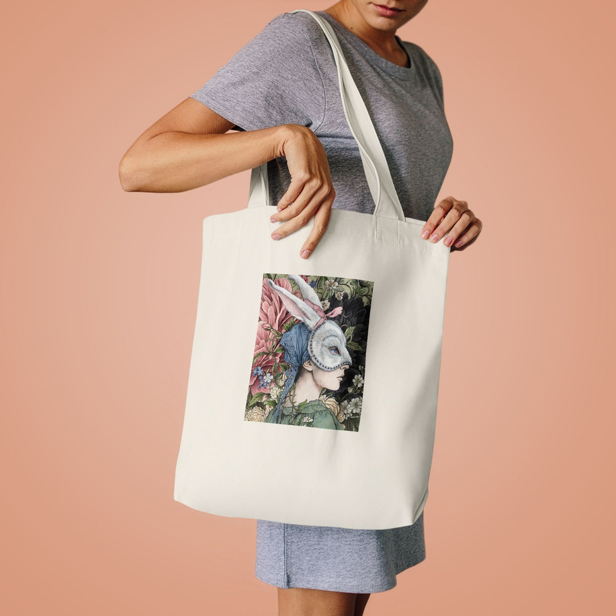 Victorian Masquerade Rabbit Mask Tote Bag — Vintage Victorian Hare Portrait Cotton Tote