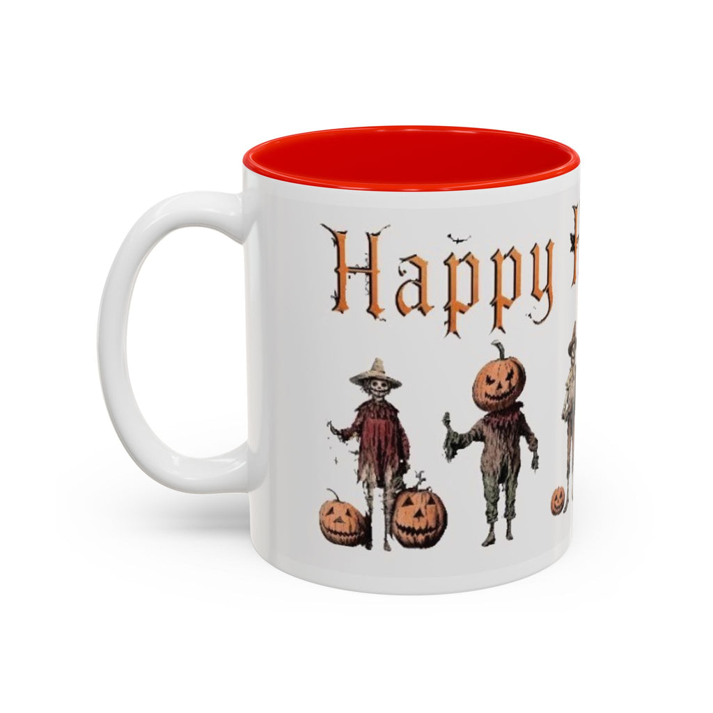 Happy Halloween Mug — Vintage Scarecrow & Pumpkin Accent Coffee Cup (11oz/15oz)