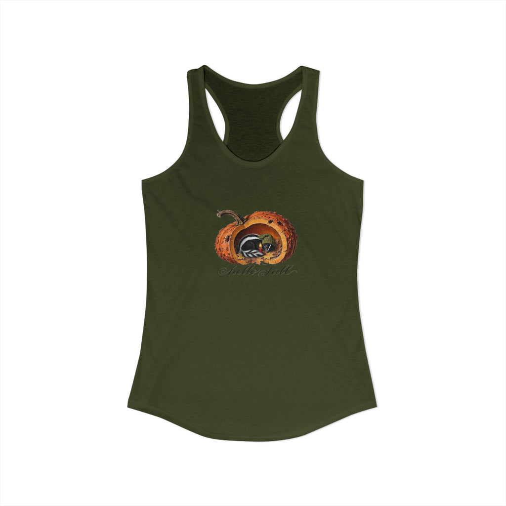 Hello Fall Cozy Skunk in Punkin Women's Ideal Racerback Tank
