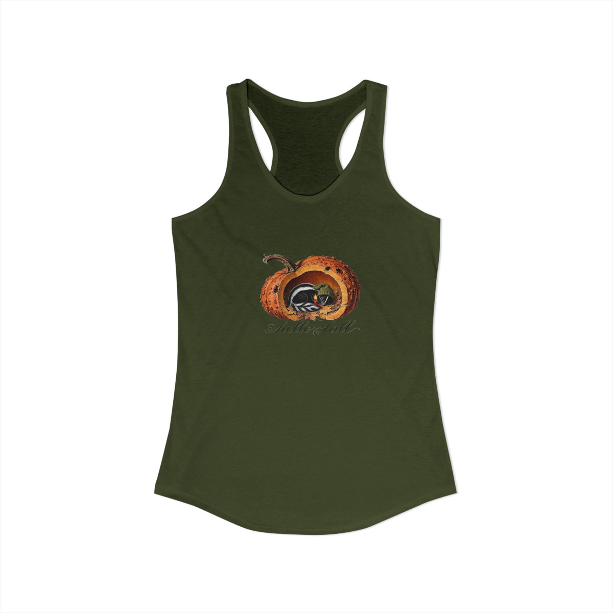Hello Fall Cozy Skunk in Punkin Women's Ideal Racerback Tank