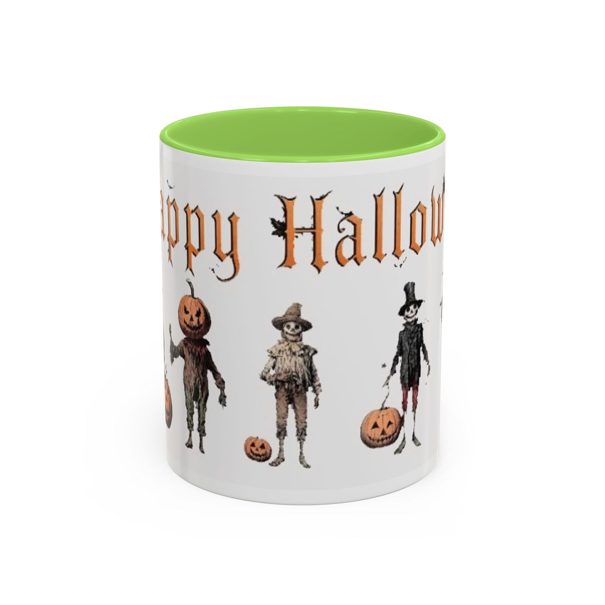 Happy Halloween Mug — Vintage Scarecrow & Pumpkin Accent Coffee Cup (11oz/15oz)