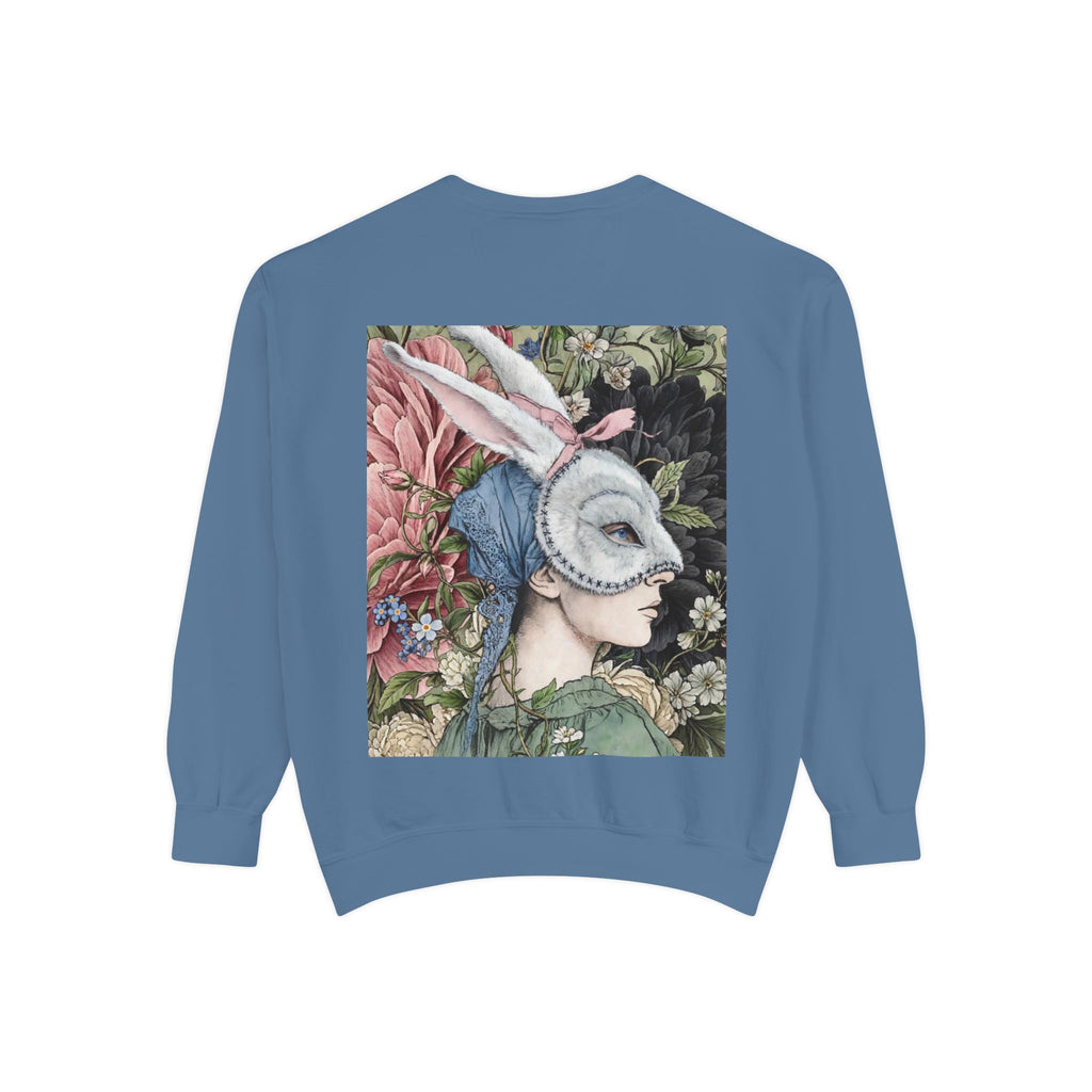 Masquerade Portrait Sweatshirt | Vintage Floral Back Print