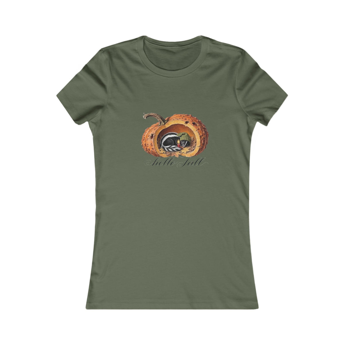 Hello Fall Cozy Skunk in Punkin Women's Ideal Comfort T