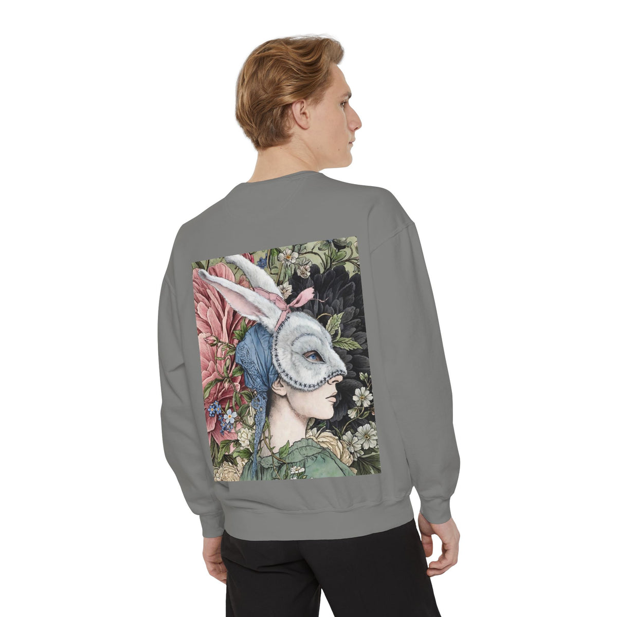 Masquerade Portrait Sweatshirt | Vintage Floral Back Print