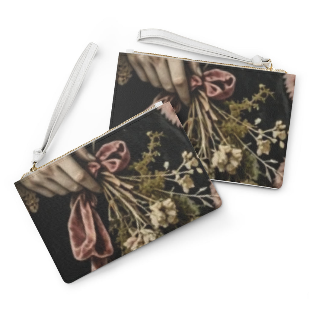 Floral Velvet Bow Clutch Bag — Vintage Dried Bouquet Wristlet