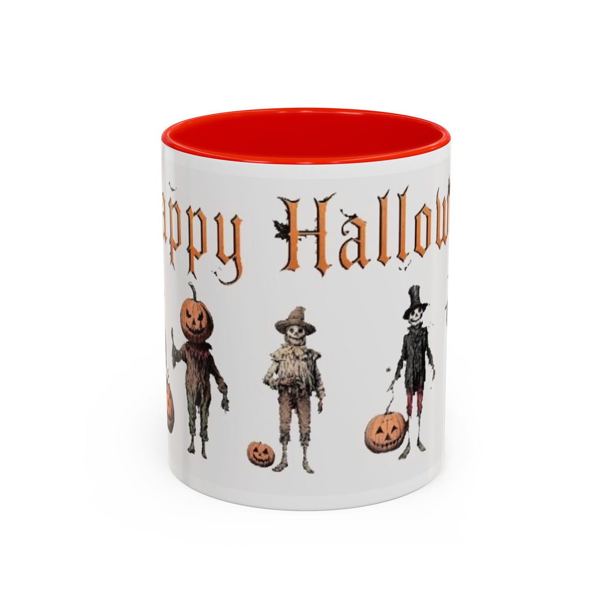 Happy Halloween Mug — Vintage Scarecrow & Pumpkin Accent Coffee Cup (11oz/15oz)
