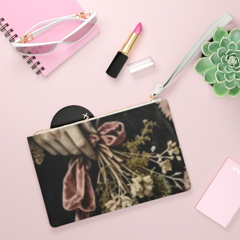 Floral Velvet Bow Clutch Bag — Vintage Dried Bouquet Wristlet