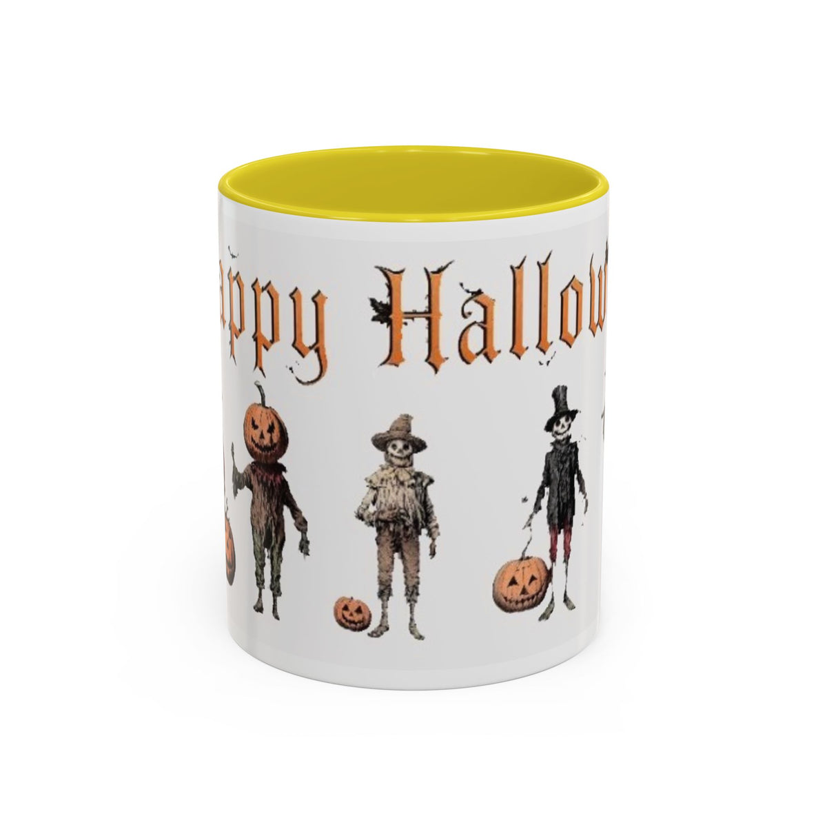 Happy Halloween Mug — Vintage Scarecrow & Pumpkin Accent Coffee Cup (11oz/15oz)