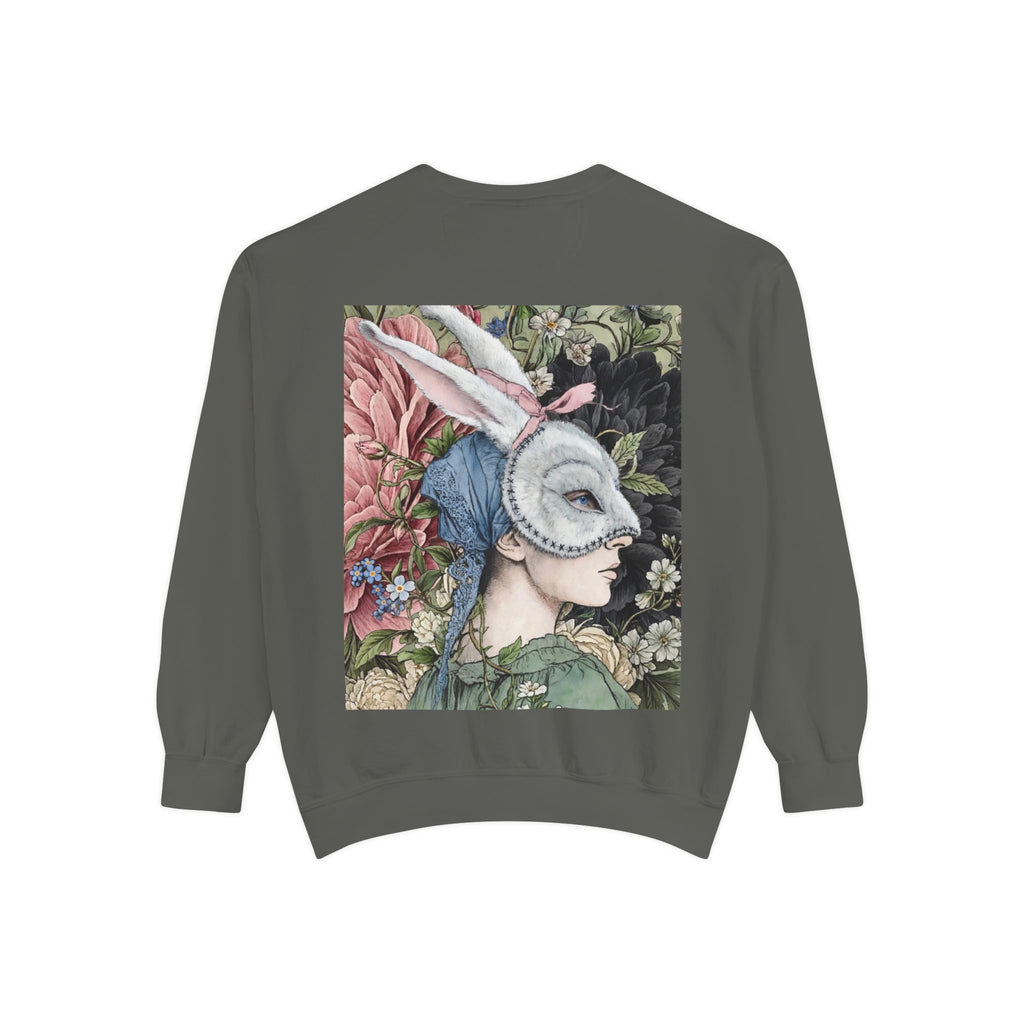 Masquerade Portrait Sweatshirt | Vintage Floral Back Print