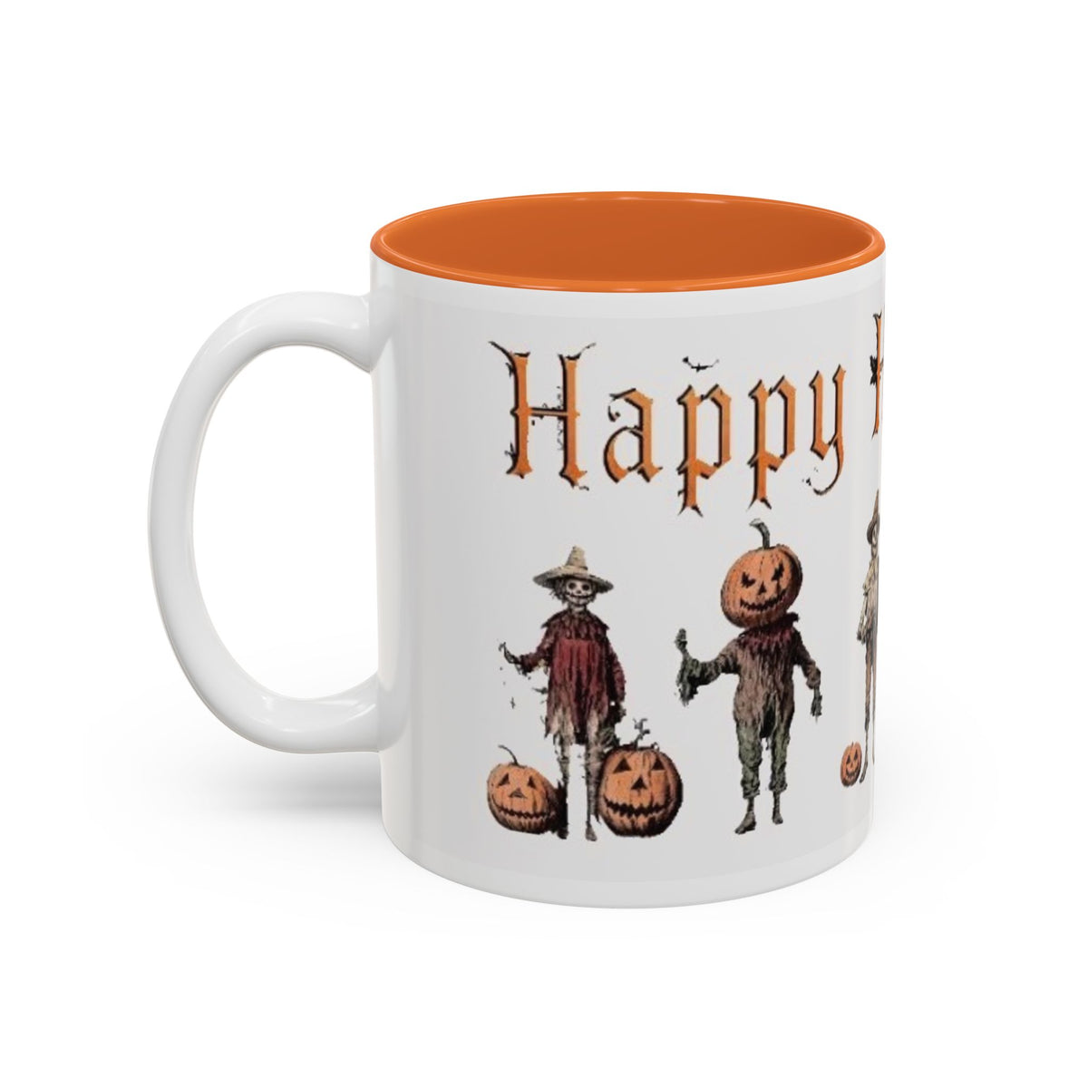 Happy Halloween Mug — Vintage Scarecrow & Pumpkin Accent Coffee Cup (11oz/15oz)