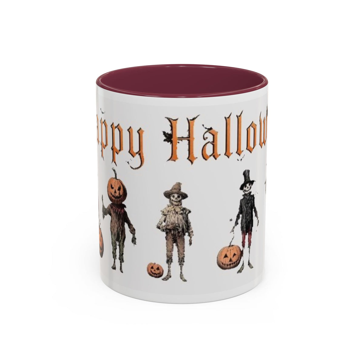 Happy Halloween Mug — Vintage Scarecrow & Pumpkin Accent Coffee Cup (11oz/15oz)