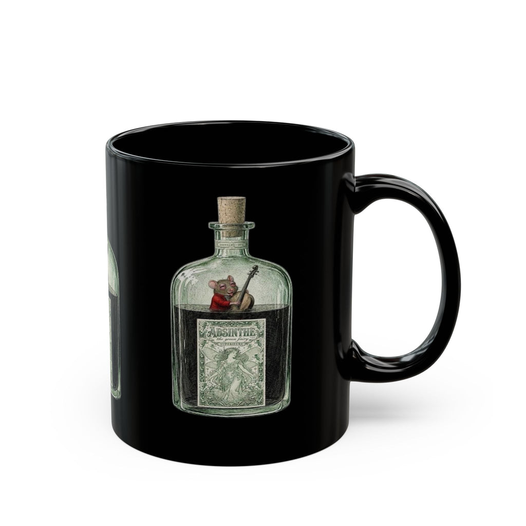 Musical Mouse IN Absinthe  Illustration Mug | Black Ceramic Coffee Cup