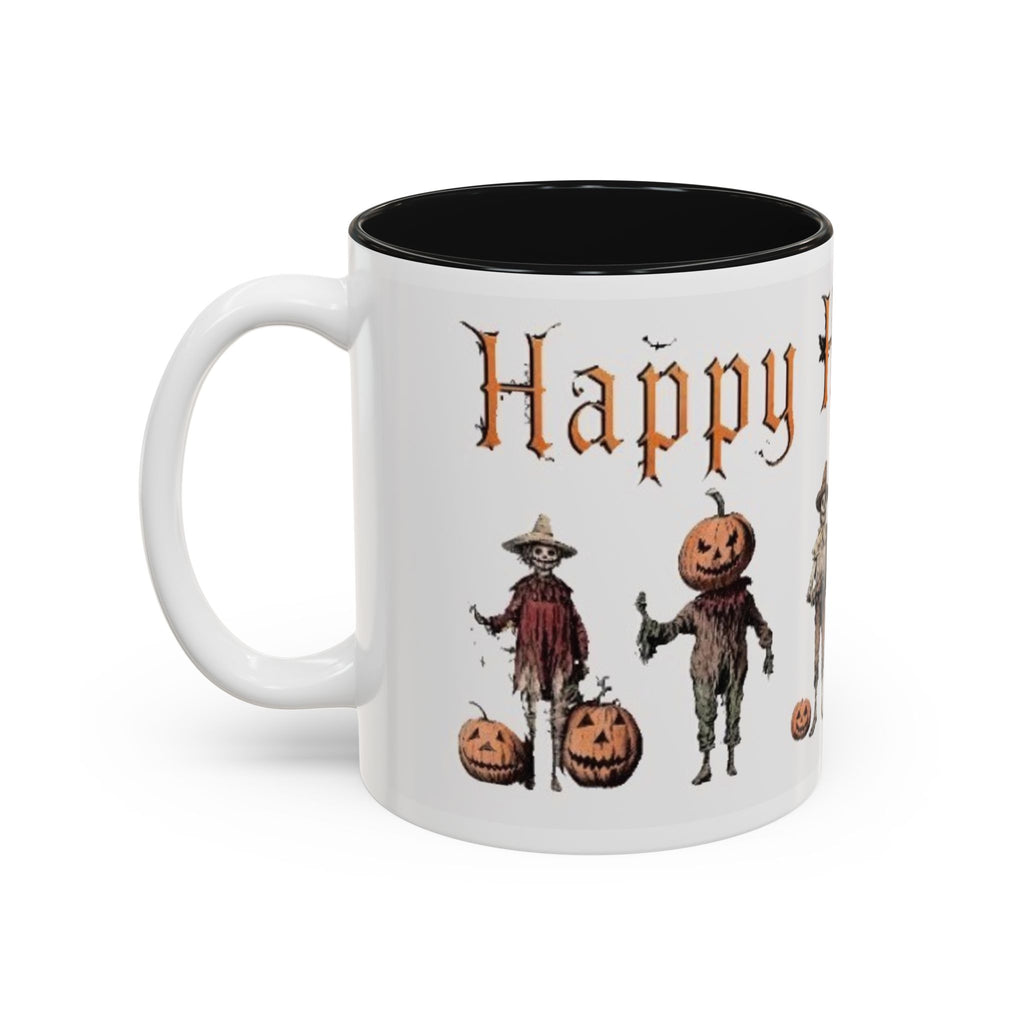 Happy Halloween Mug — Vintage Scarecrow & Pumpkin Accent Coffee Cup (11oz/15oz)