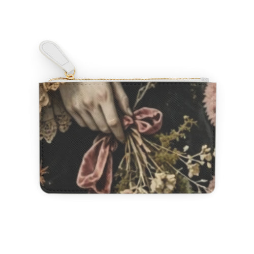 Floral Velvet Bow Mini Clutch — Vintage Bouquet Wristlet Purse