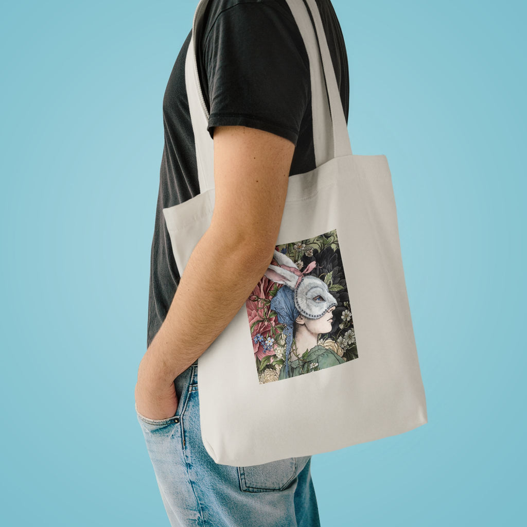 Victorian Masquerade Rabbit Mask Tote Bag — Vintage Victorian Hare Portrait Cotton Tote