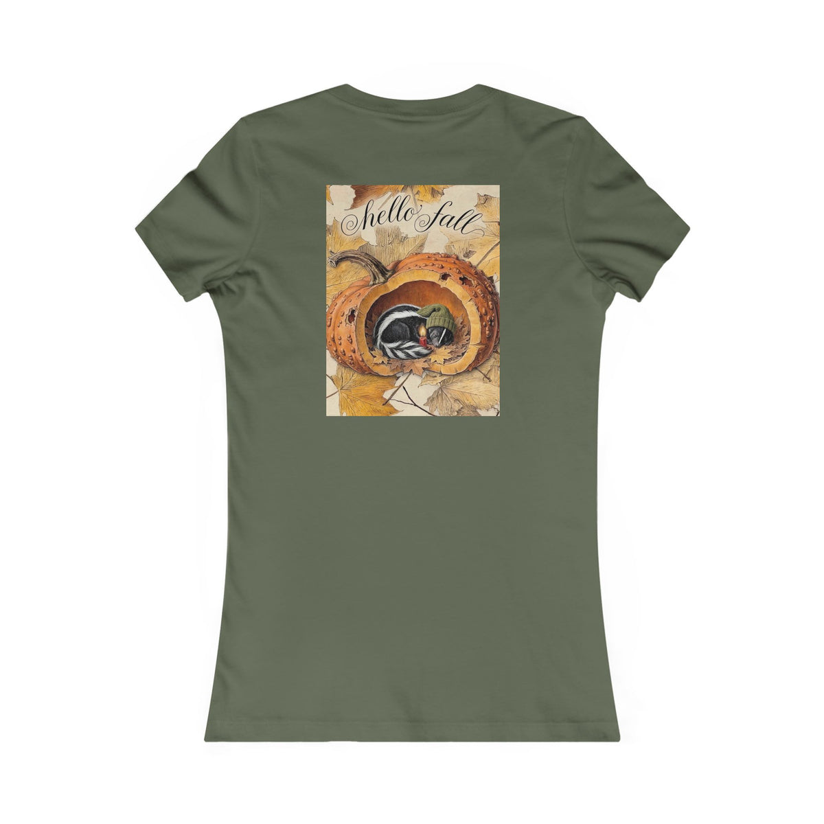 Hello Fall Cozy Skunk in Punkin Women's Ideal Comfort T