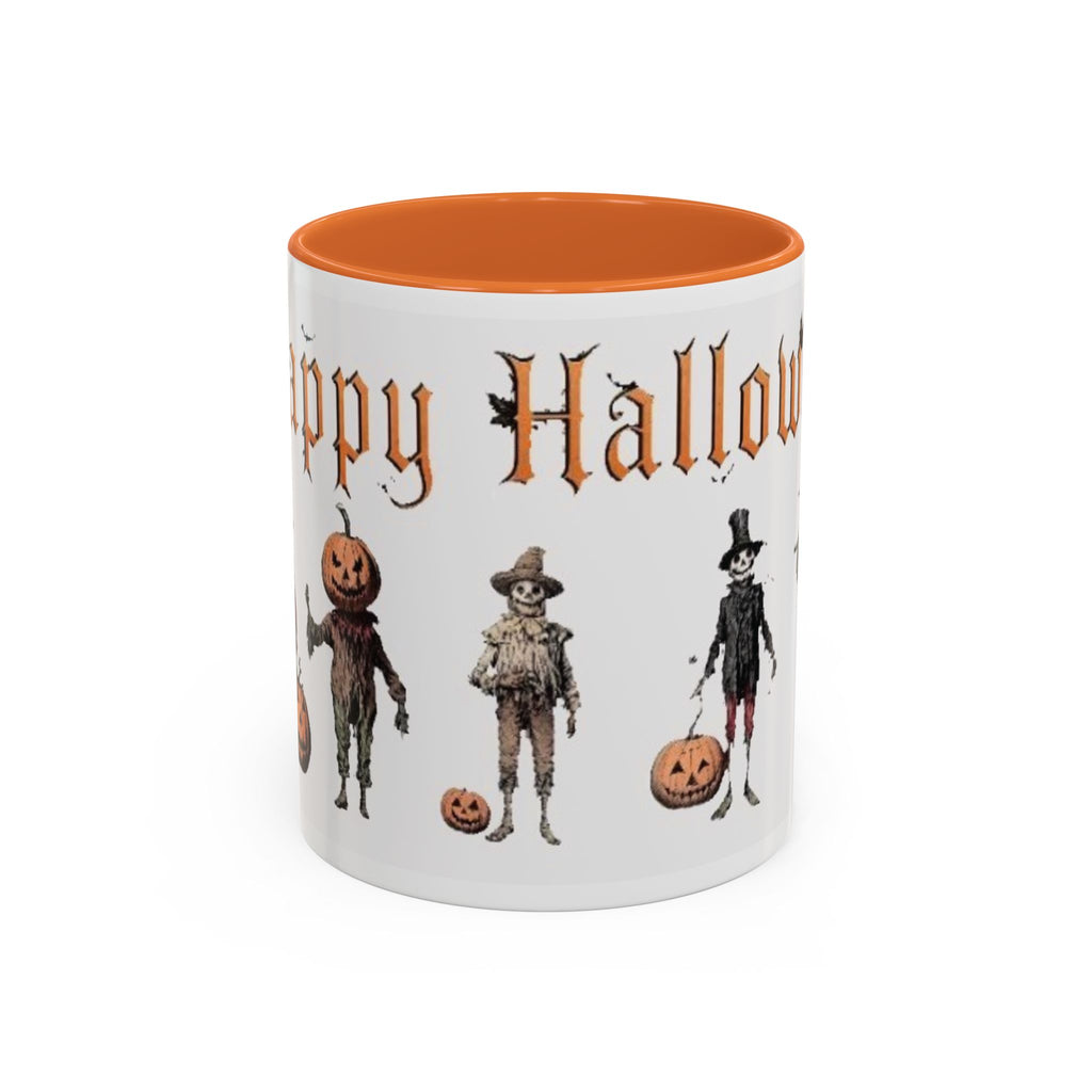 Happy Halloween Mug — Vintage Scarecrow & Pumpkin Accent Coffee Cup (11oz/15oz)