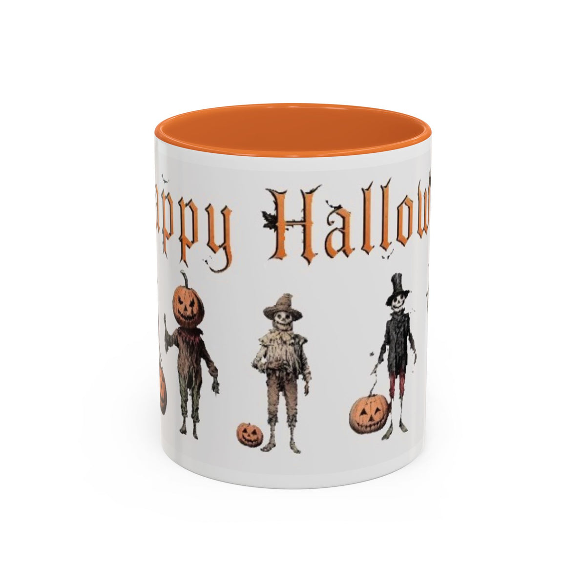 Happy Halloween Mug — Vintage Scarecrow & Pumpkin Accent Coffee Cup (11oz/15oz)