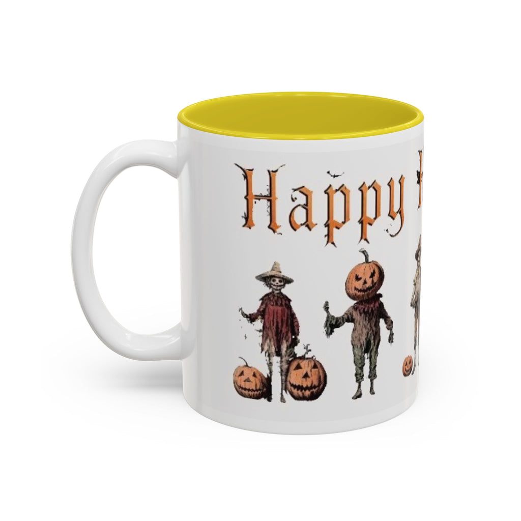 Happy Halloween Mug — Vintage Scarecrow & Pumpkin Accent Coffee Cup (11oz/15oz)