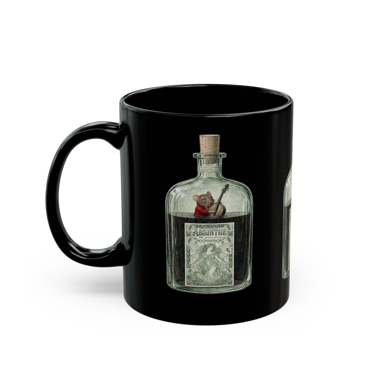 Musical Mouse IN Absinthe  Illustration Mug | Black Ceramic Coffee Cup