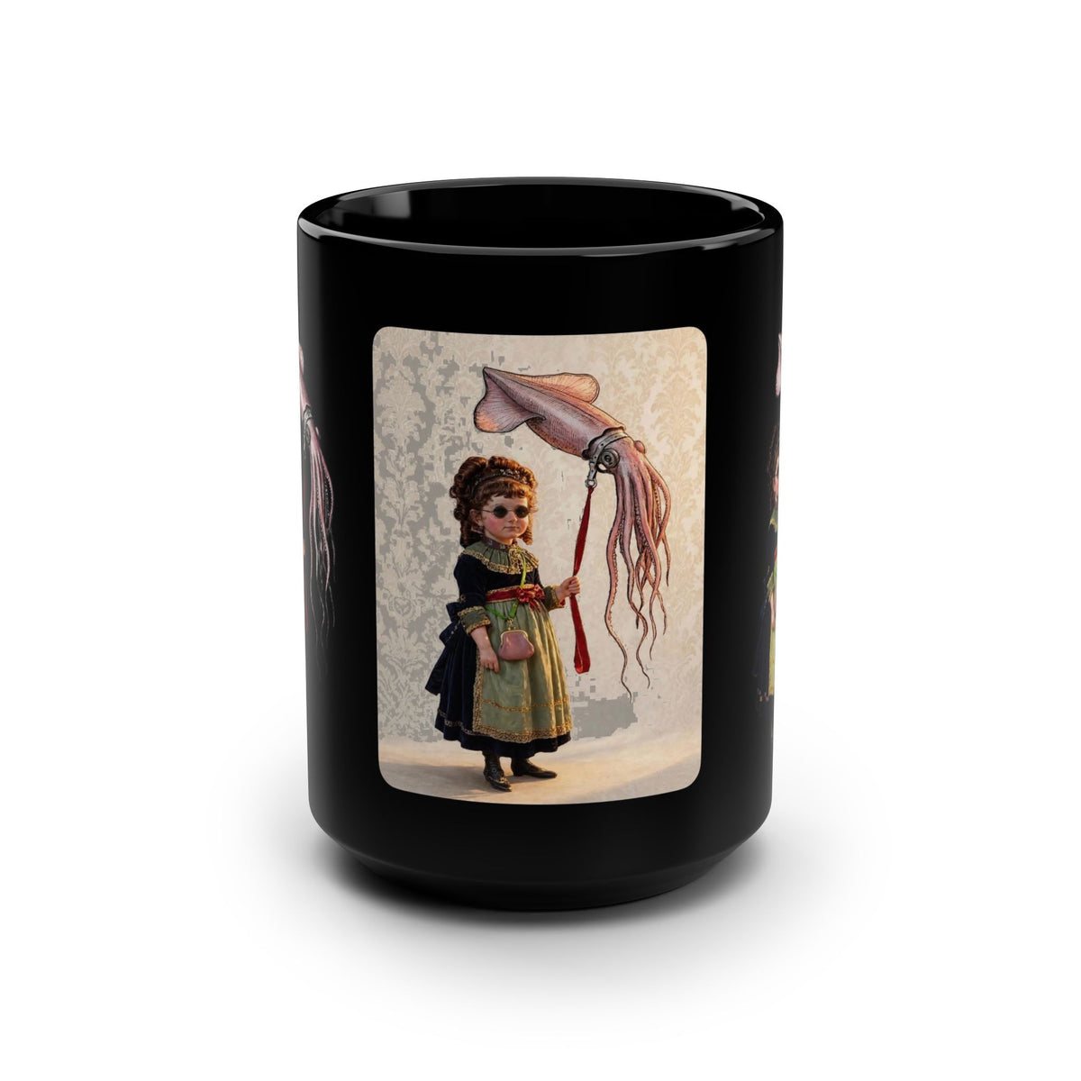 Miss Violet and Her Pet Squid     Illustration Mug | Black 15oz