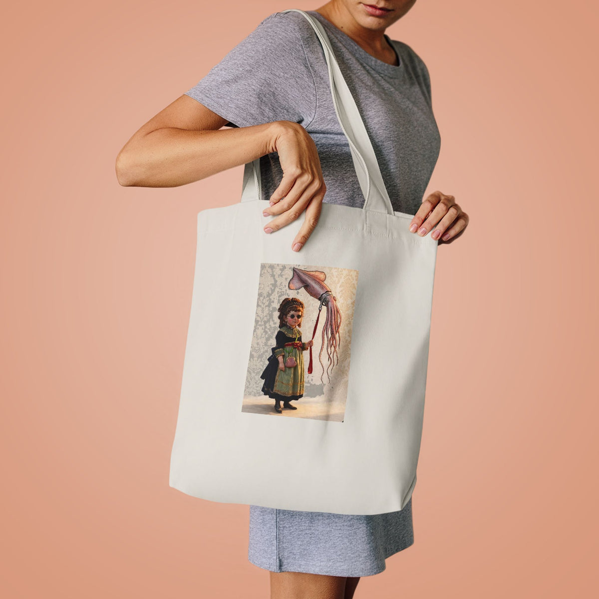 Miss Violet and her Pet Squid  Tote Bag | Whimsical Ocean Illustration