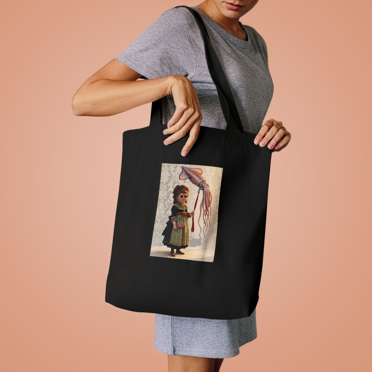 Miss Violet and her Pet Squid  Tote Bag | Whimsical Ocean Illustration