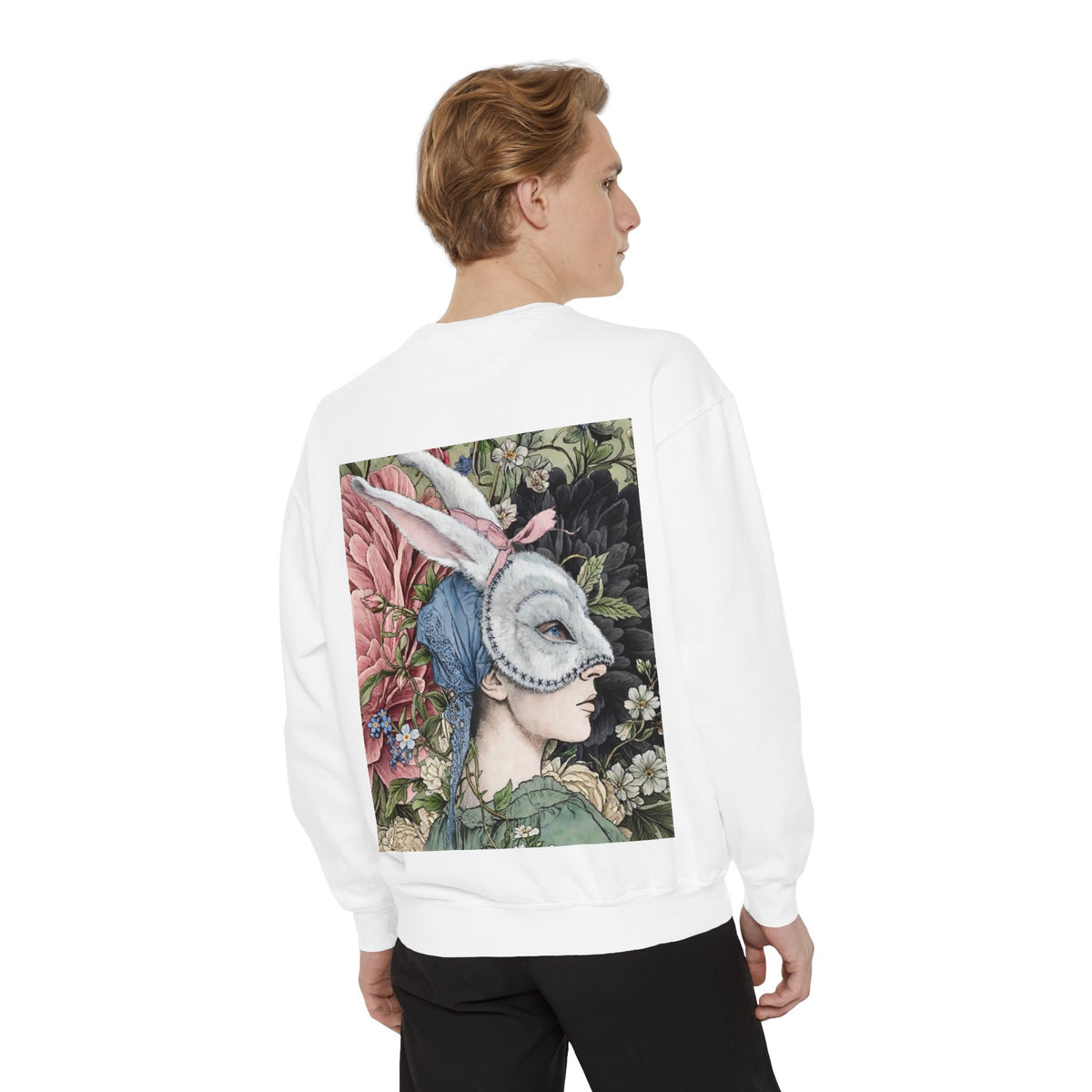 Masquerade Portrait Sweatshirt | Vintage Floral Back Print