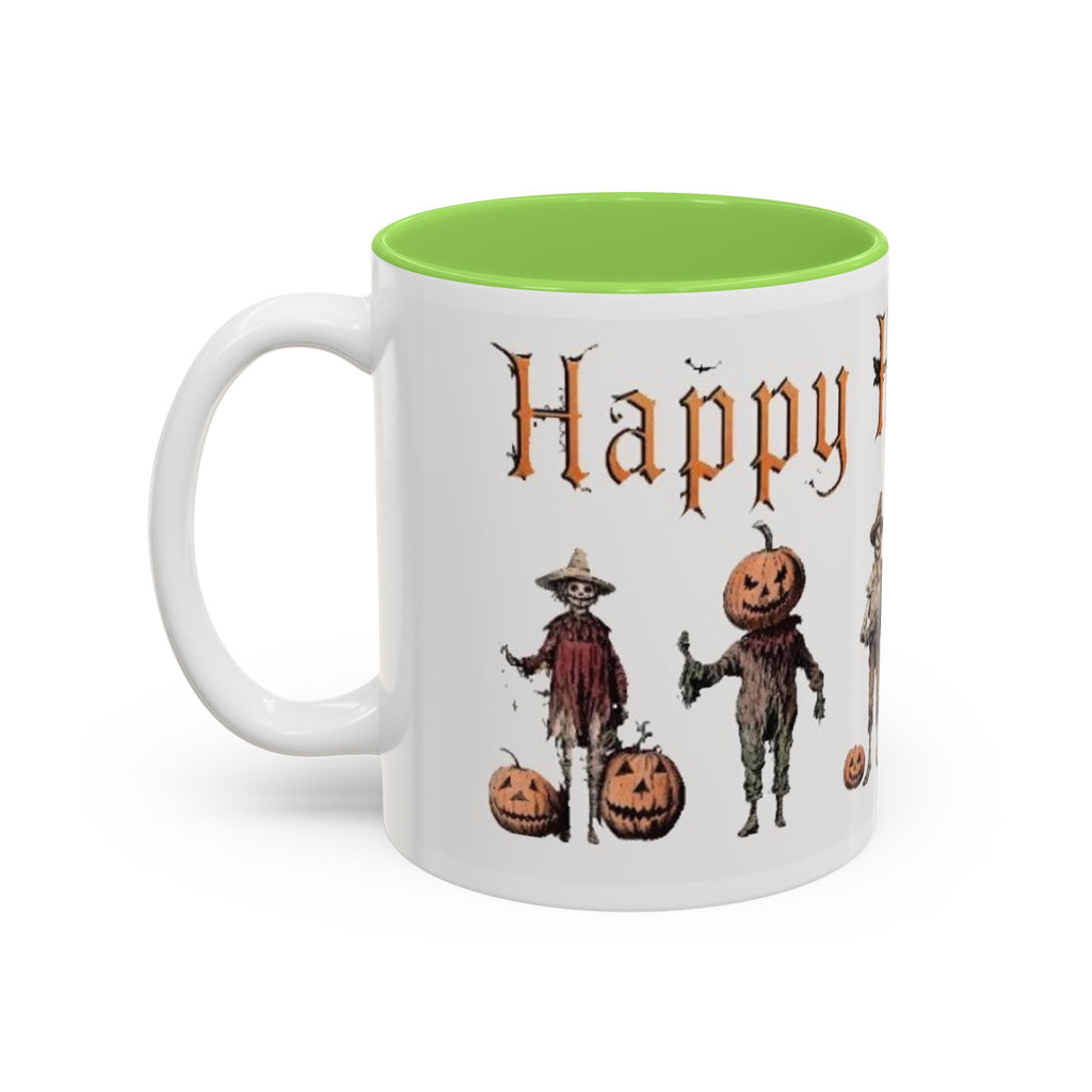 Happy Halloween Mug — Vintage Scarecrow & Pumpkin Accent Coffee Cup (11oz/15oz)