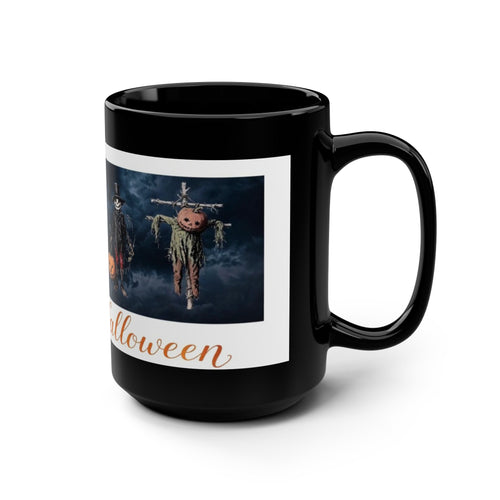 Harvest Scarecrows Cute and Spooky | Halloween Black Coffee Cup