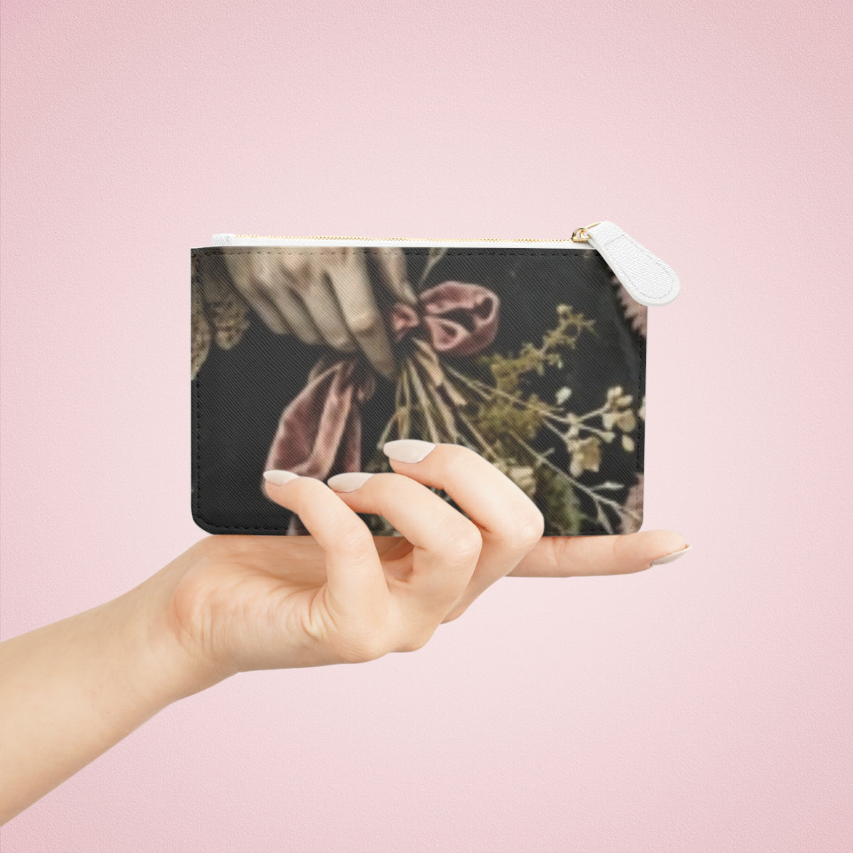 Floral Velvet Bow Mini Clutch — Vintage Bouquet Wristlet Purse